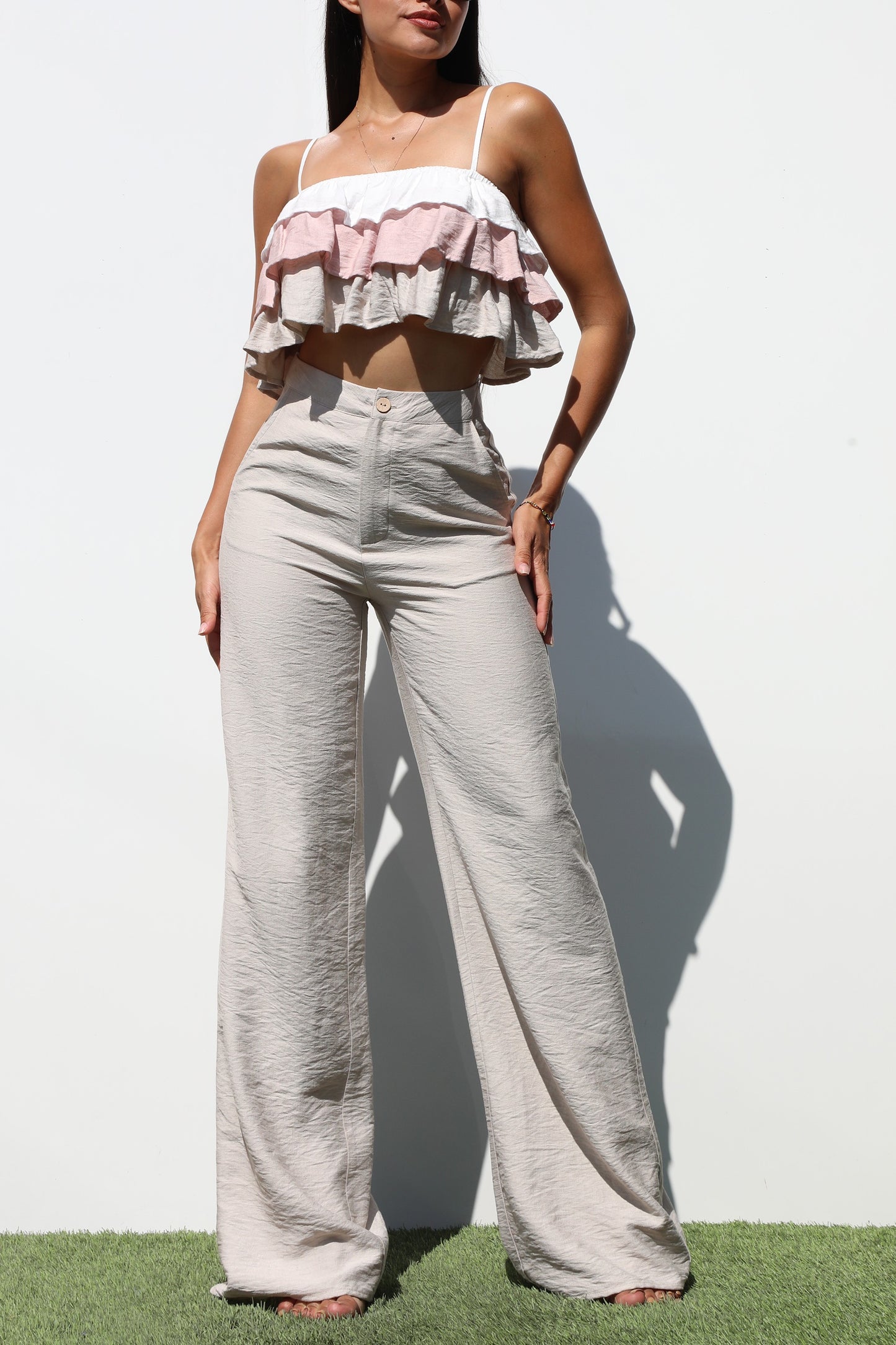 RUFFLED WOVEN TOP & PANTS