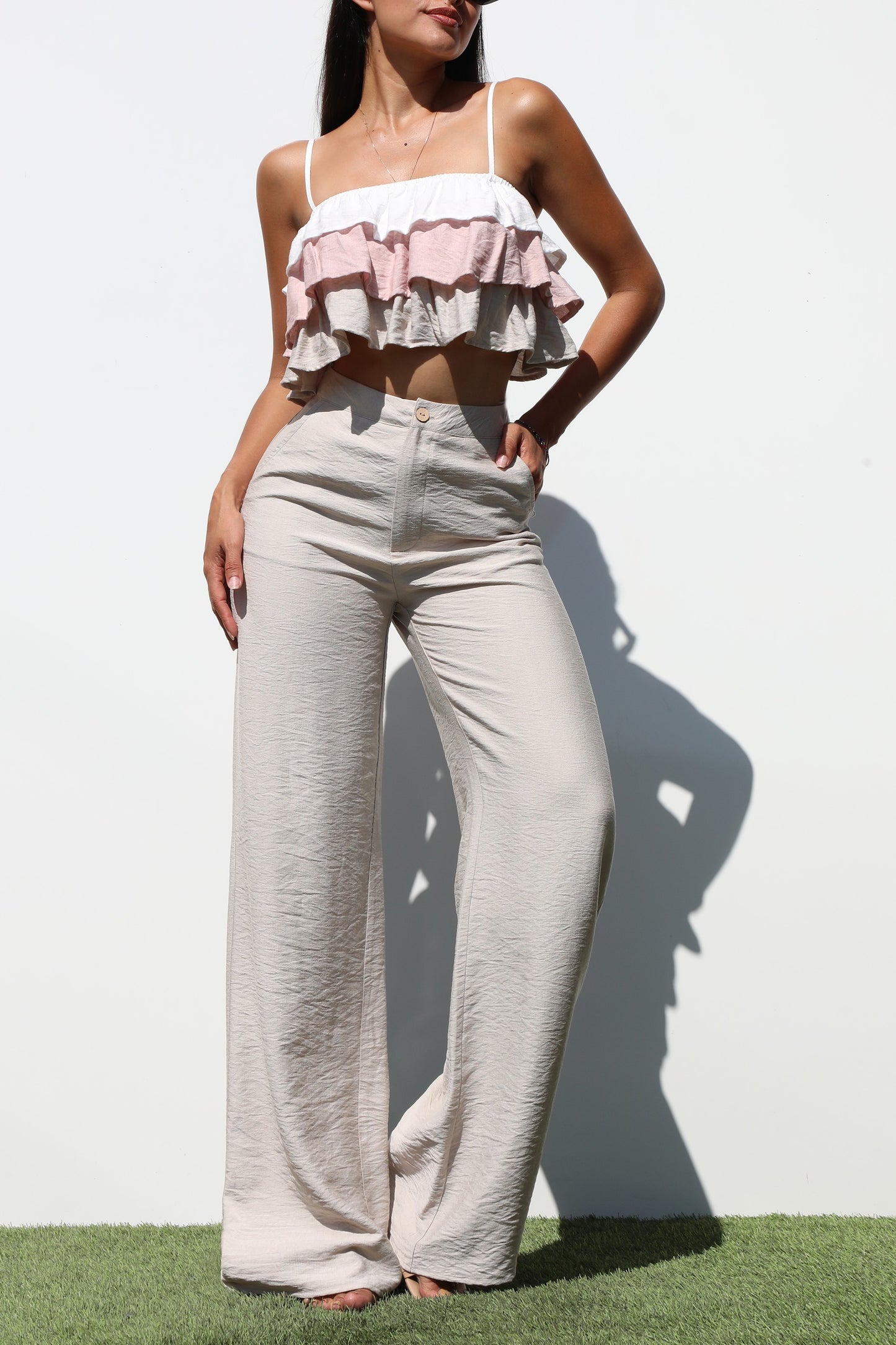 RUFFLED WOVEN TOP & PANTS