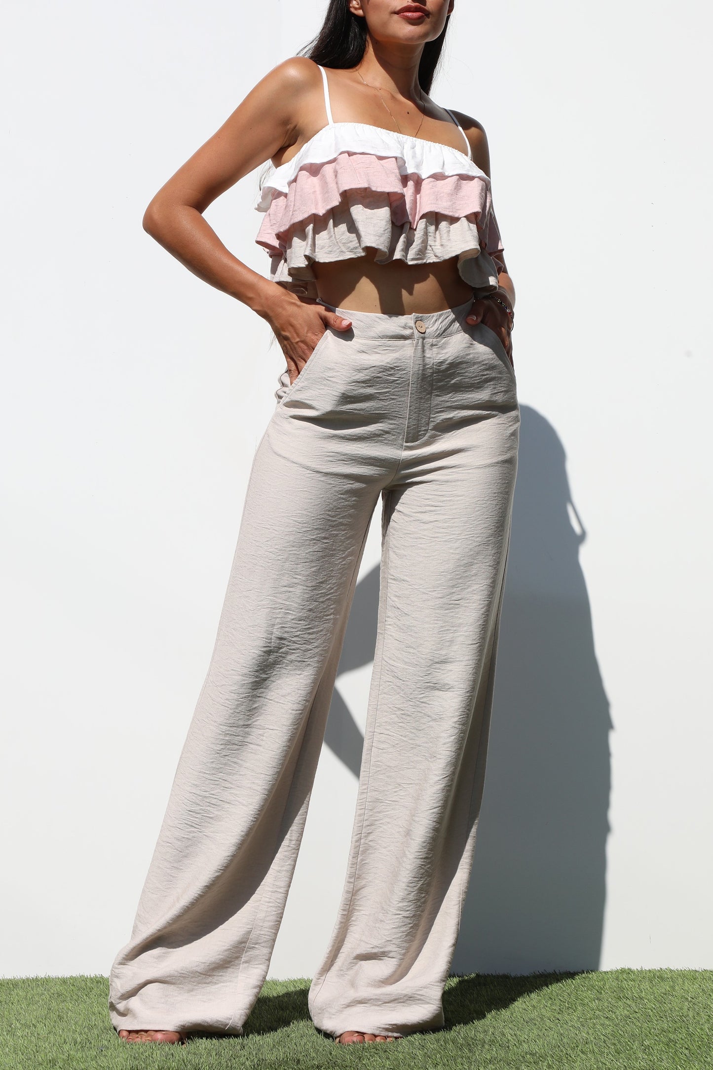 RUFFLED WOVEN TOP & PANTS