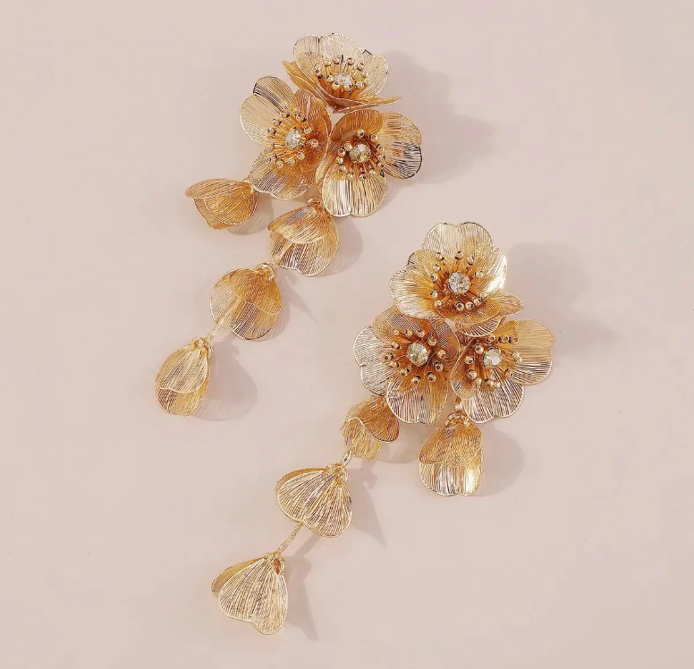 Waterfall Statement Gold Flower Drop Earrings Chic by Taj