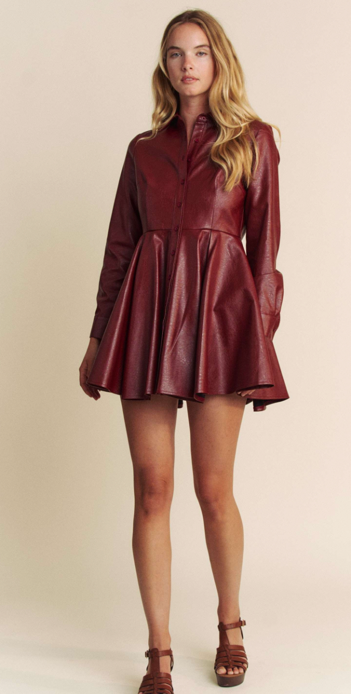 PU BUTTON DOWN FLAIR MINI DRESS