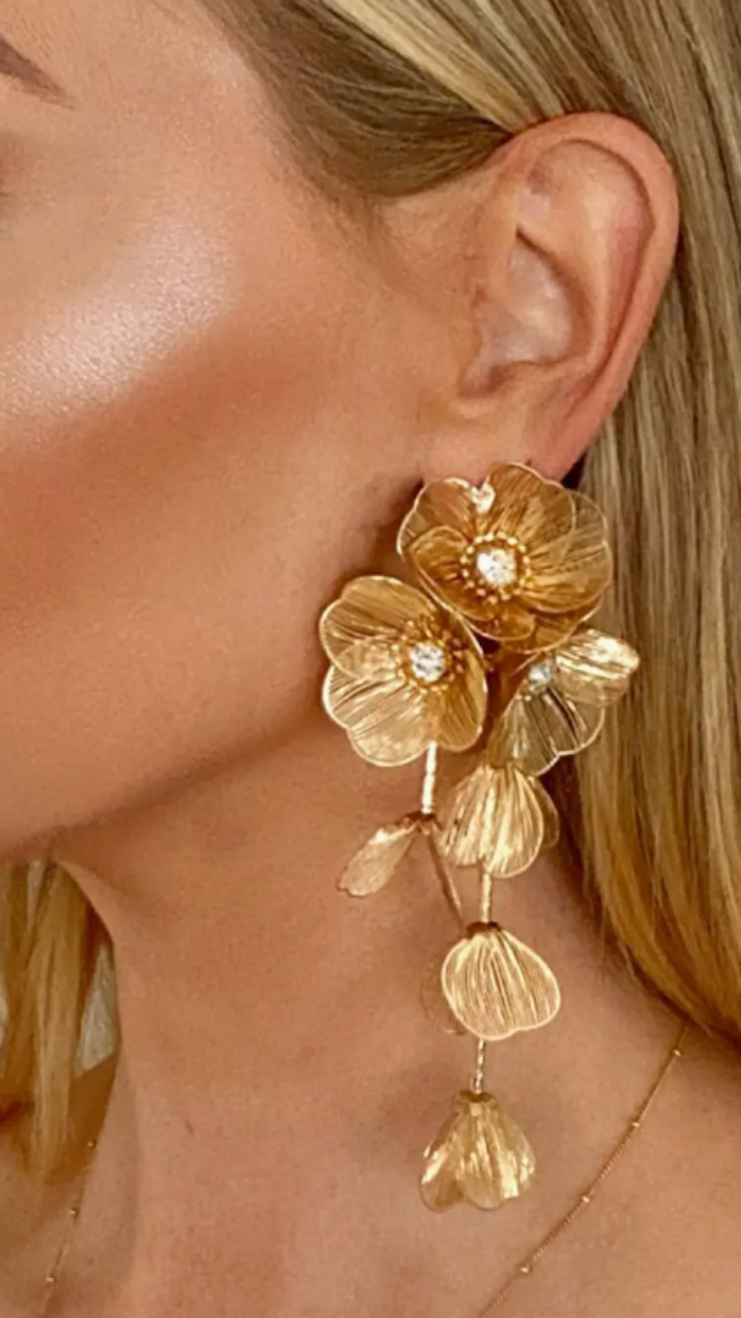 Waterfall Statement Gold Flower Drop Earrings Chic by Taj