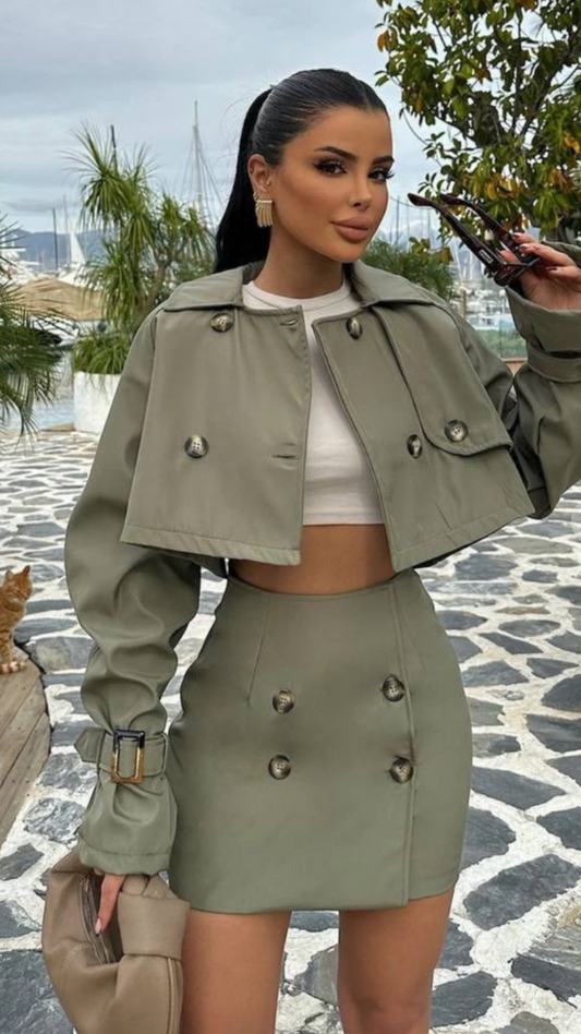 Cropped Trench Chic Set