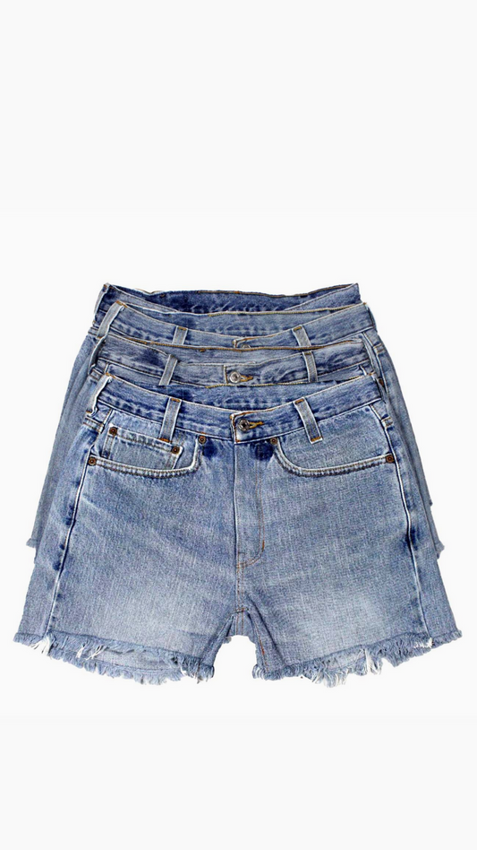 Mid-Rise Upcycled Denim Straight-Cut Shorts - Original