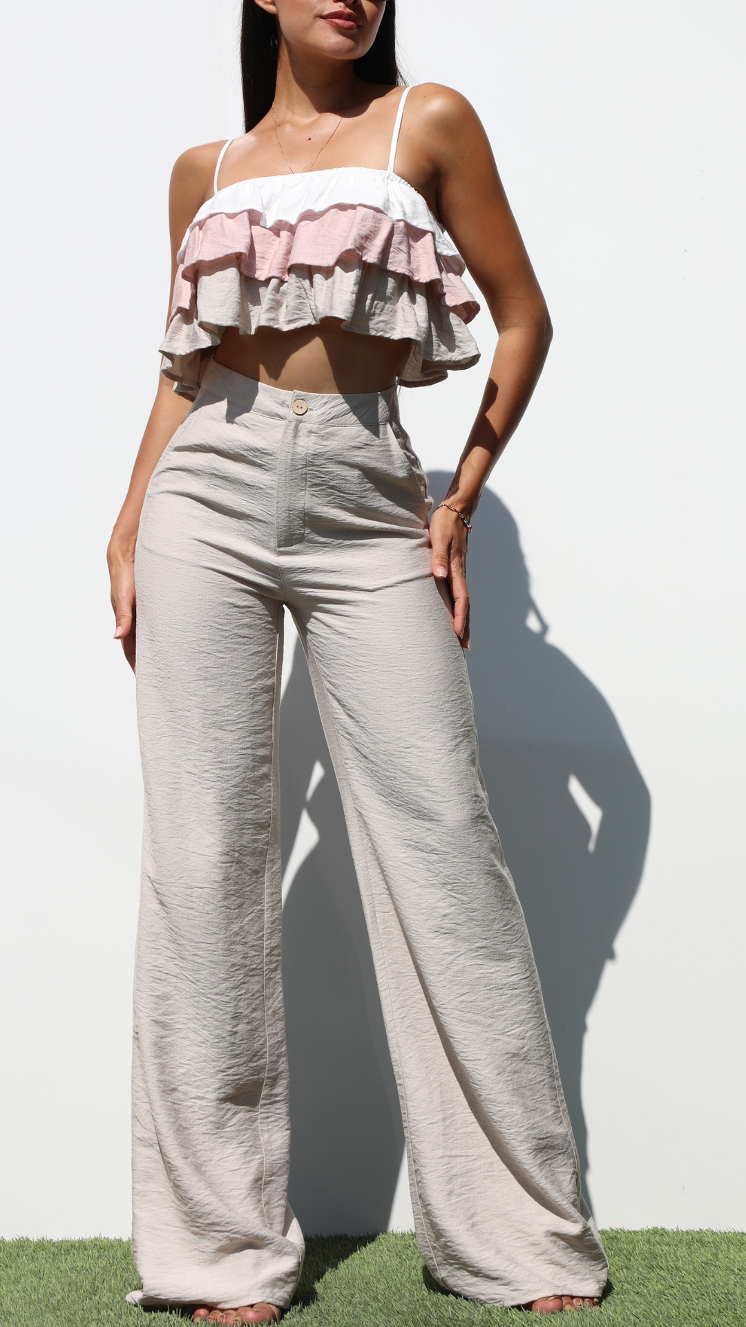 RUFFLED WOVEN TOP & PANTS